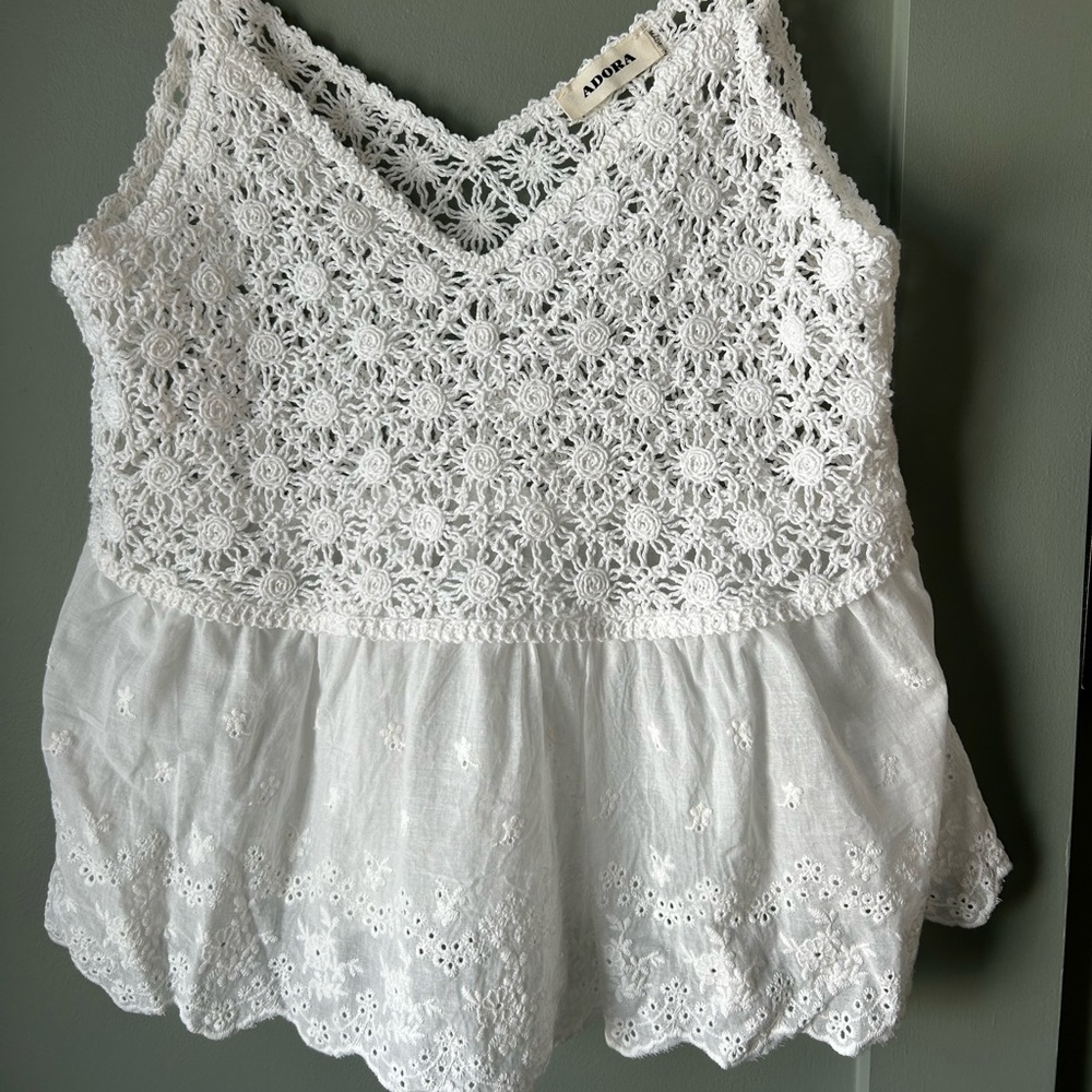 Adora White Crochet Peplum Tank Top
